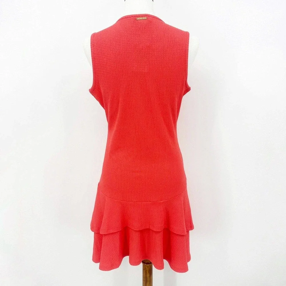 Michael Kors Mini Dress Size M Crinkle Textured Ruffle Hem‎ Sleeveless Crew Neck